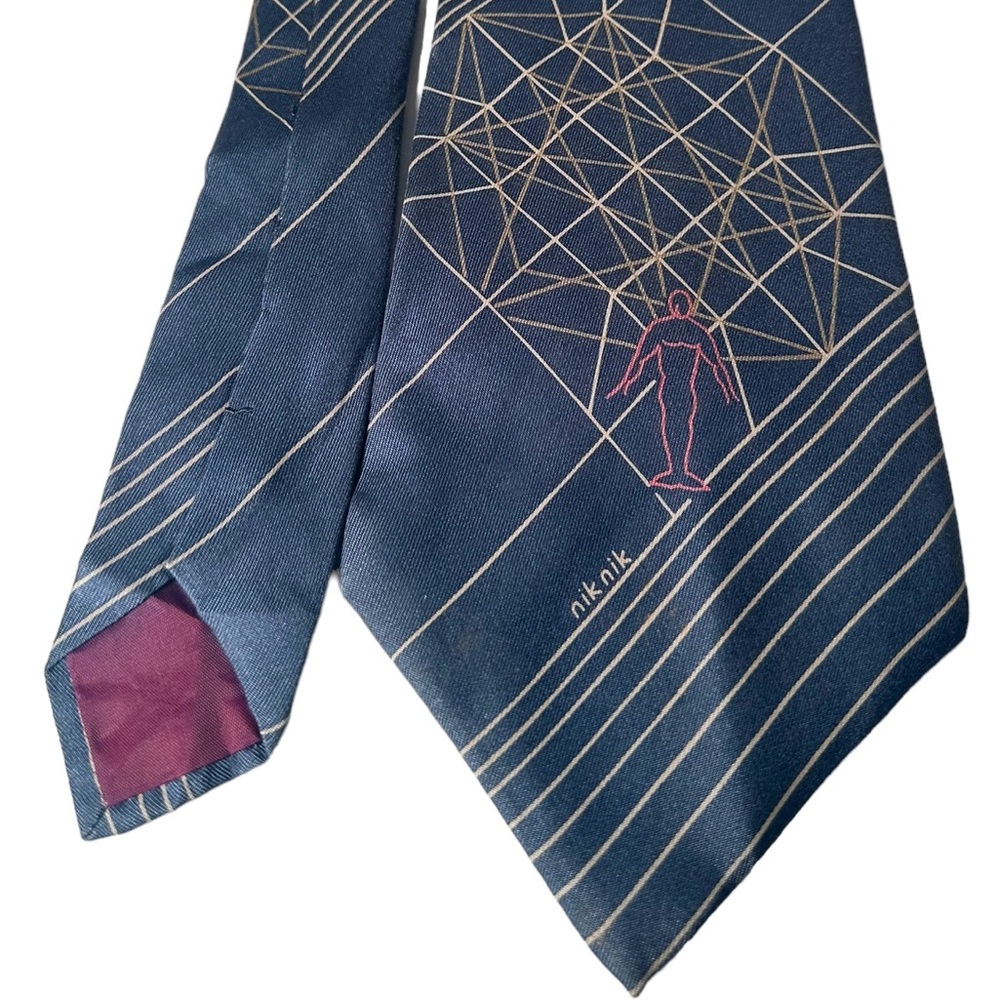 Nik-Nik Gino Pompeii 100% Silk Necktie Vintage Geometric Italy Vintage 4” Retro